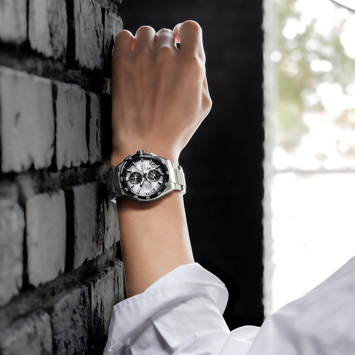 Seiko Astron 43.3mm Black &amp; White Dial Silver Strap