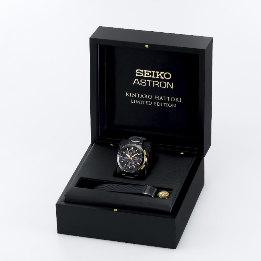 Seiko Astron 43.4mm Black &amp; White Dial Silver Strap
