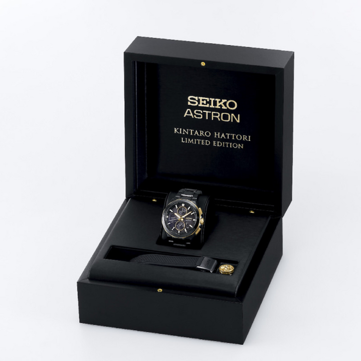 Seiko Astron 43.4mm Black &amp; White Dial Silver Strap