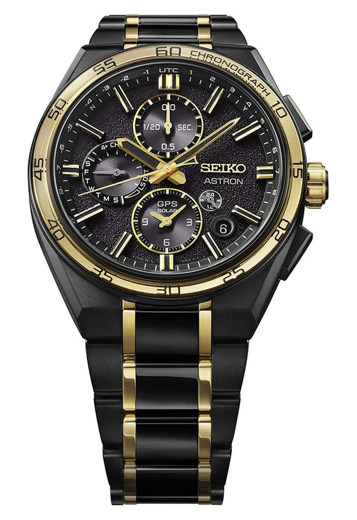 Seiko Astron 44.1mm Black Dial Black &amp; Gold Strap