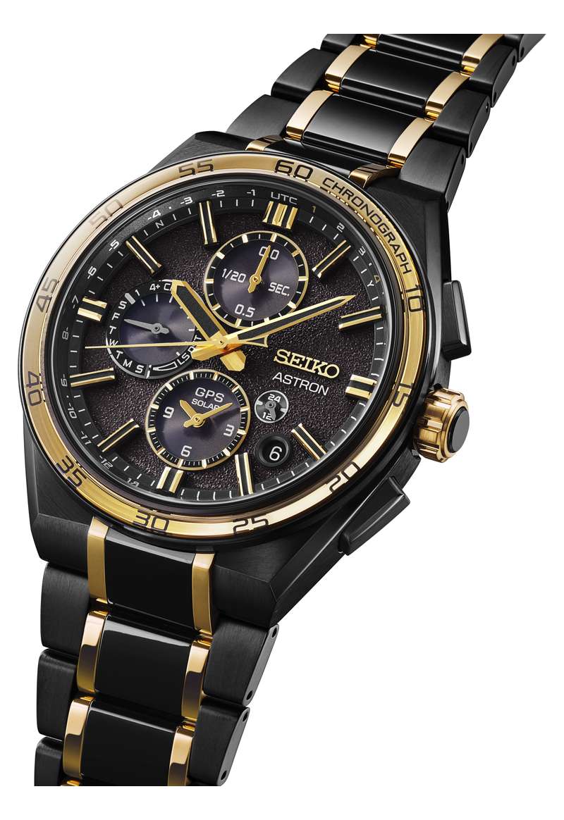 Seiko Astron 44.1mm Black Dial Black &amp; Gold Strap