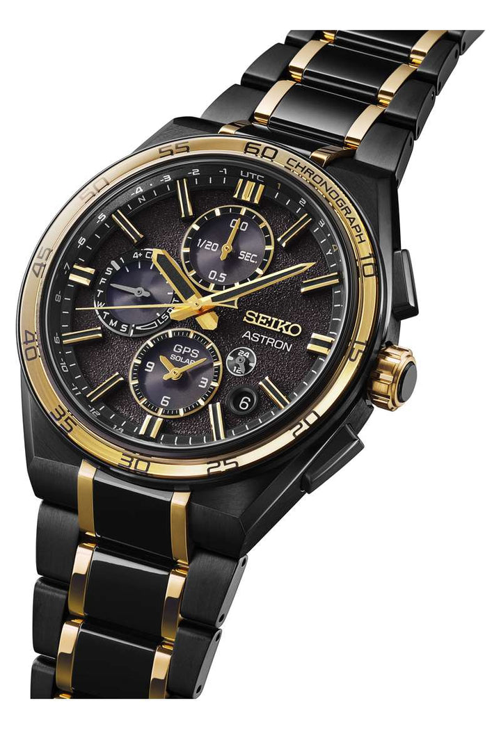 Seiko Astron 44.1mm Black Dial Black &amp; Gold Strap