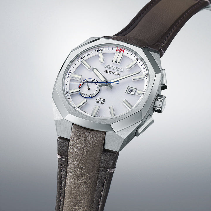 Seiko Astron 41.2mm White Dial Dark Brown Strap
