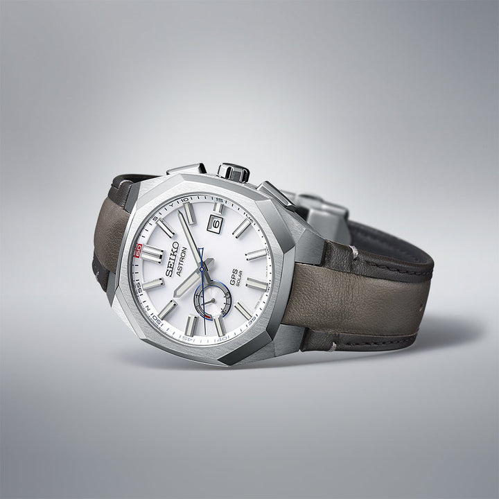 Seiko Astron 41.2mm White Dial Dark Brown Strap