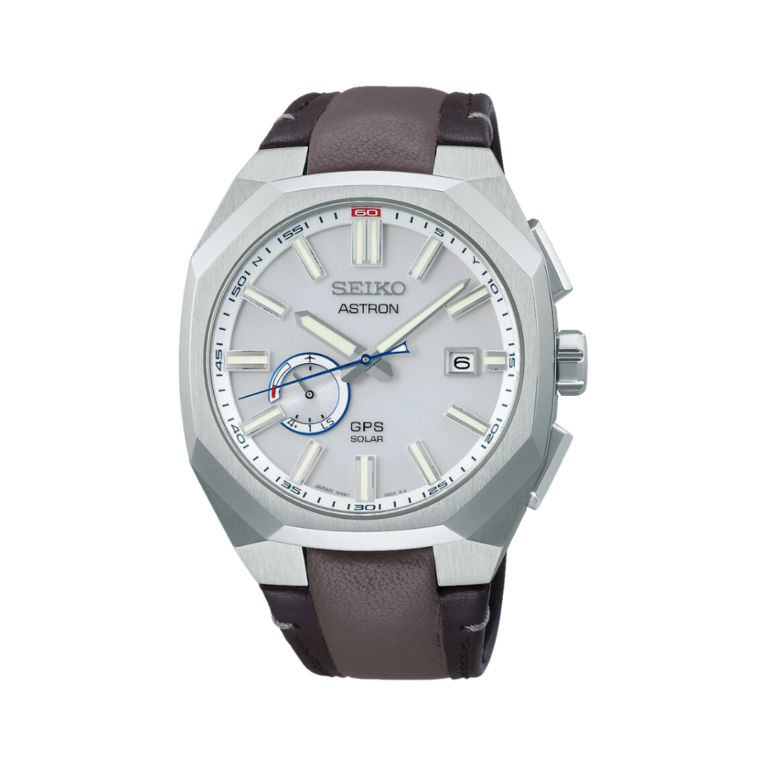 Seiko Astron 41.2mm White Dial Dark Brown Strap