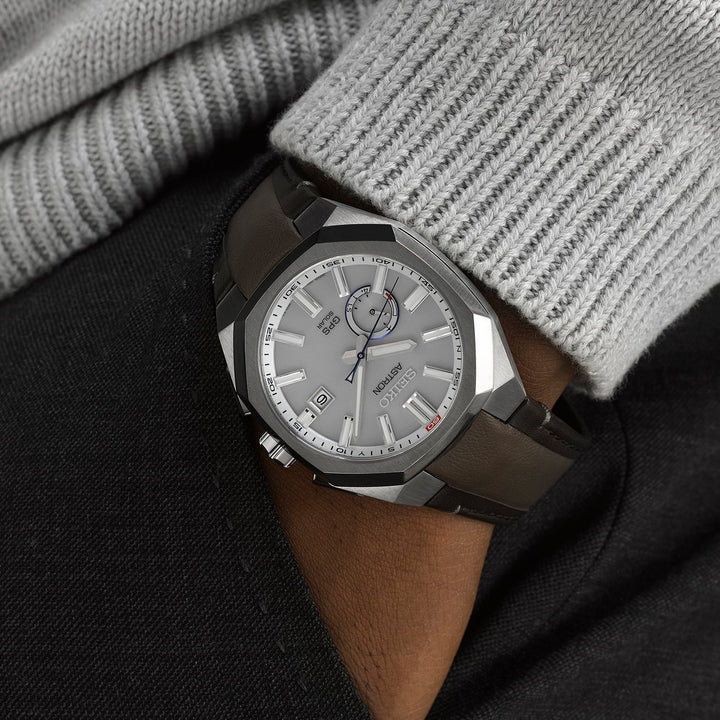 Seiko Astron 41.2mm White Dial Dark Brown Strap