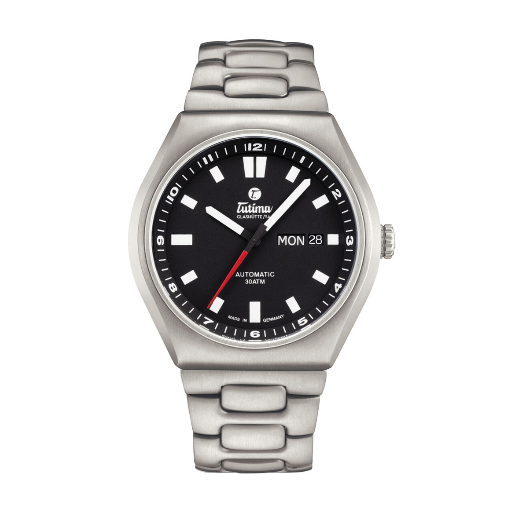 Tutima Glashütte M2 43mm Black Dial Silver Steel Bracelet