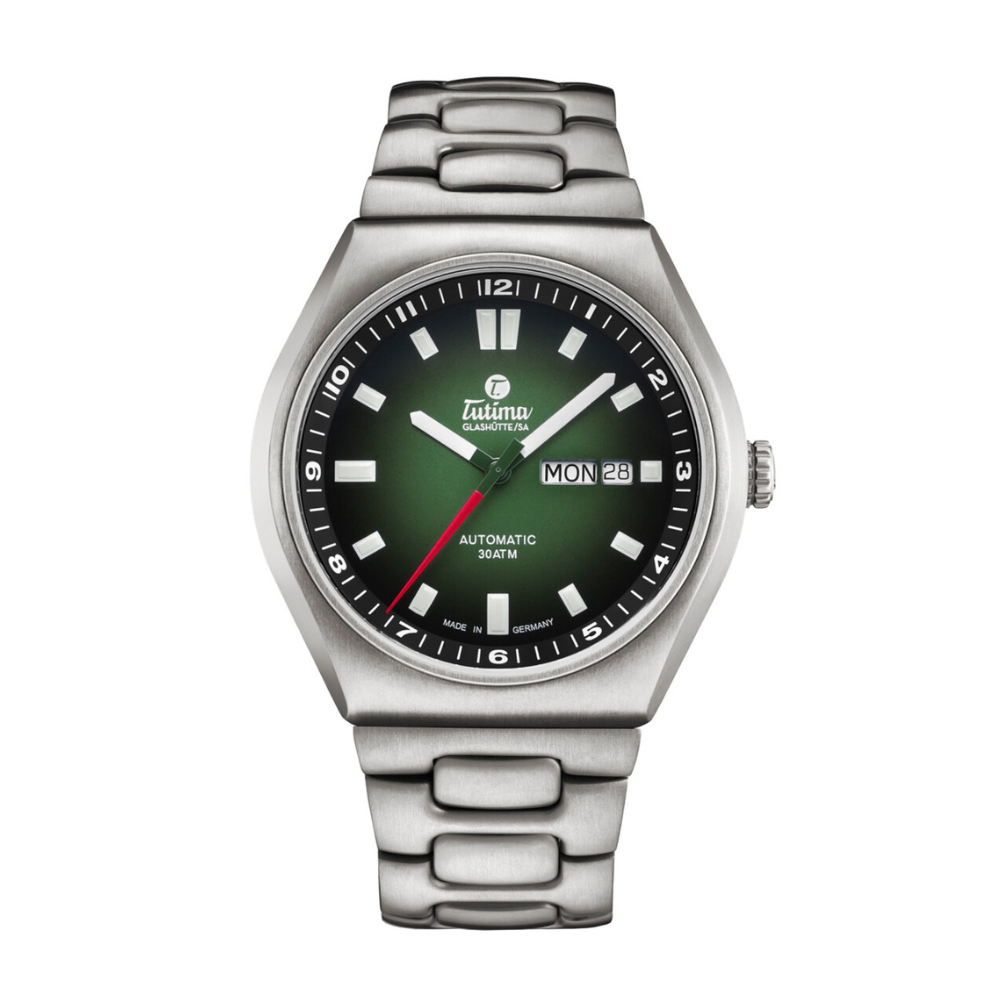 Tutima Glashütte M2 43mm Green Dial Silver Steel Bracelet