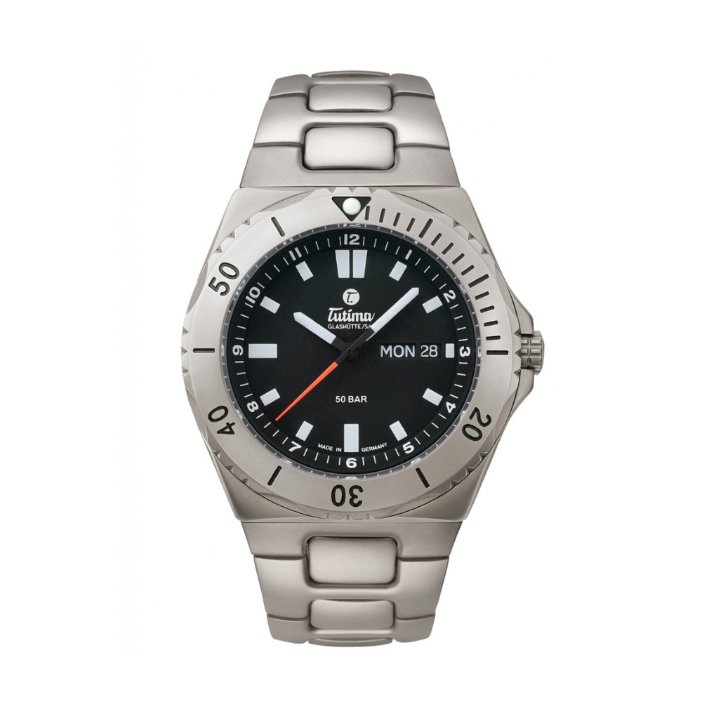 Tutima Glashütte M2 44mm Black Dial Silver Steel Bracelet
