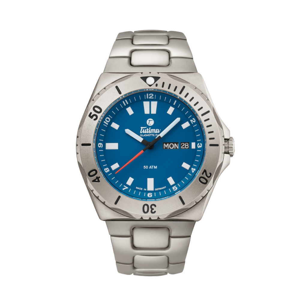 Tutima Glashütte M2 44mm Blue Dial Silver Steel Bracelet