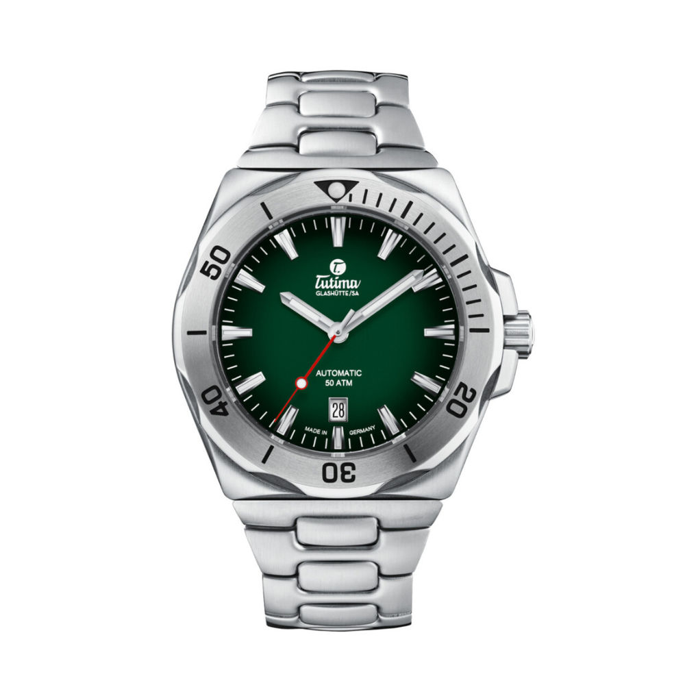 Tutima Glashütte M2 44mm Green Dial Silver Steel Bracelet