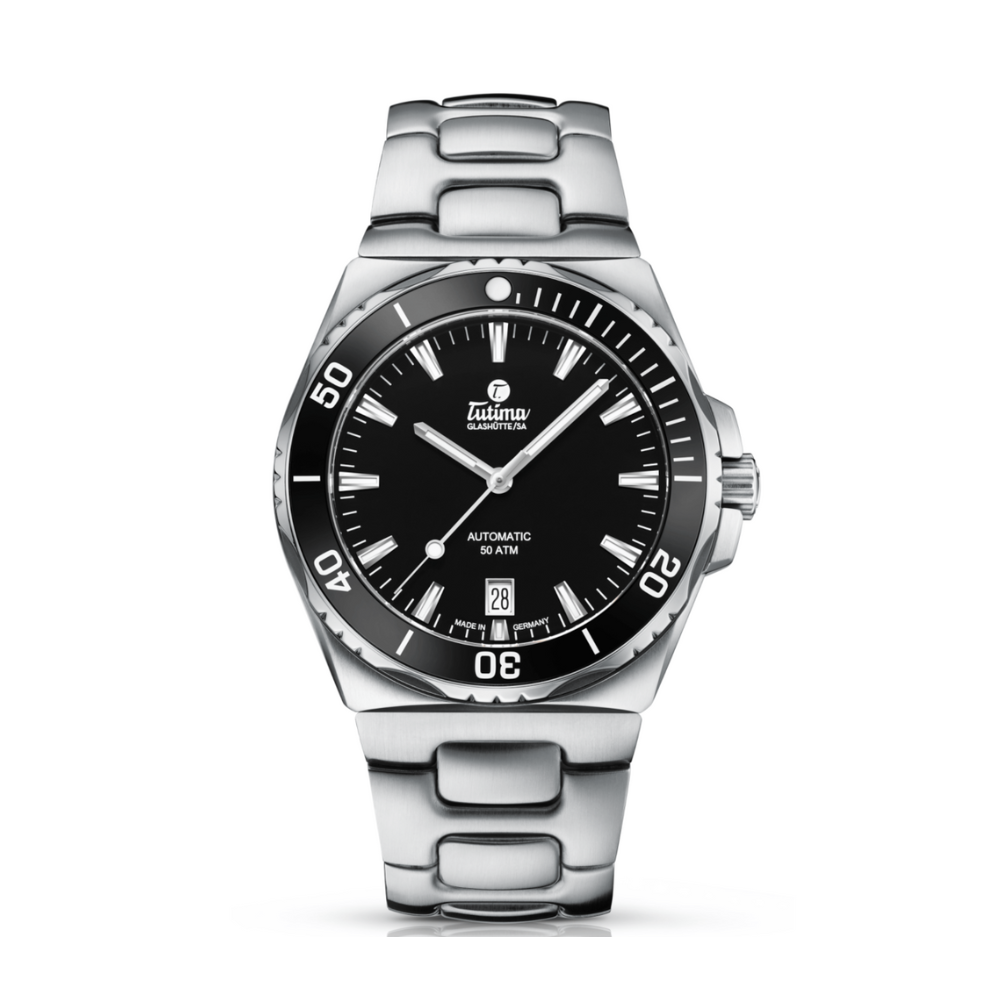Tutima Glashütte M2 40mm Black Dial Silver Steel Bracelet