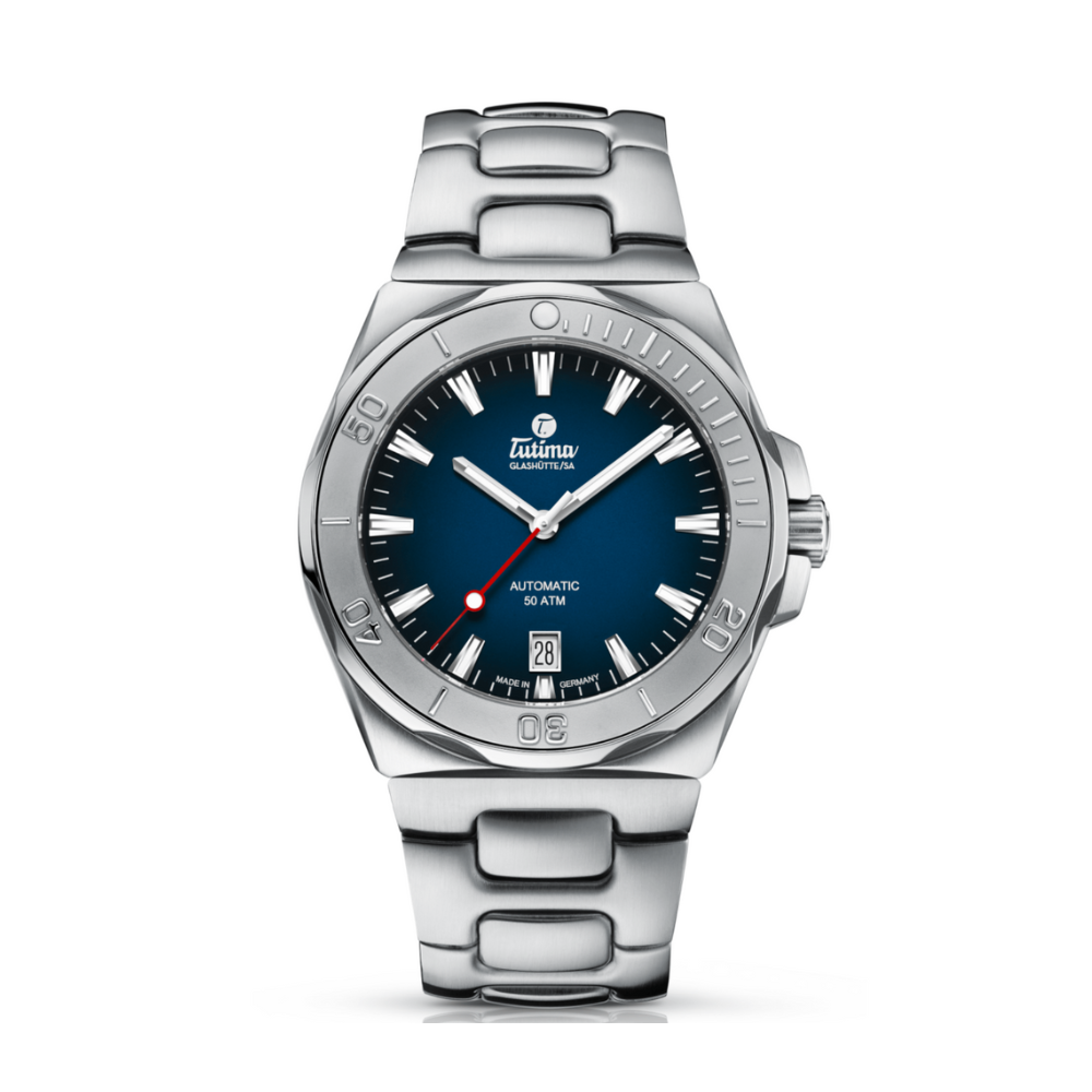 Tutima Glashütte M2 40mm Blue Dial Silver Steel Bracelet