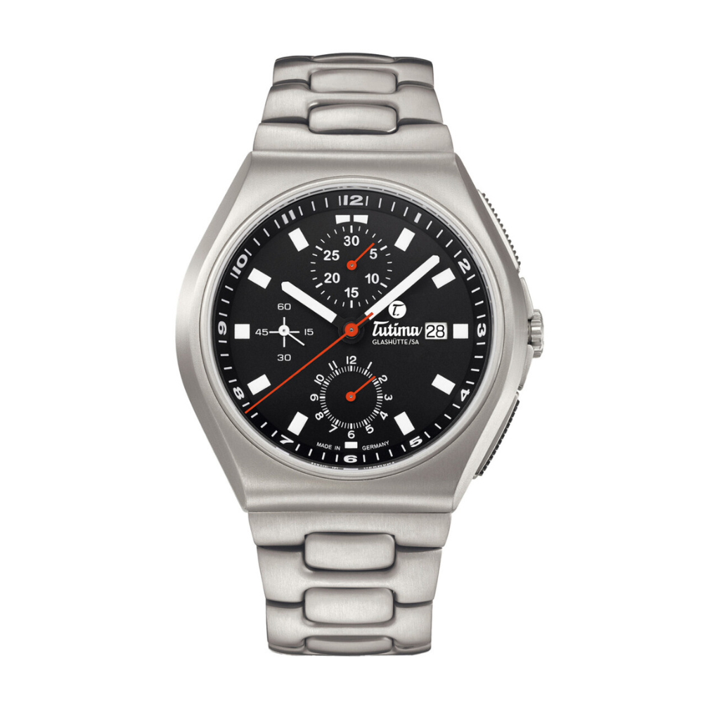 Tutima Glashütte M2 43mm Black Dial Silver Steel Bracelet