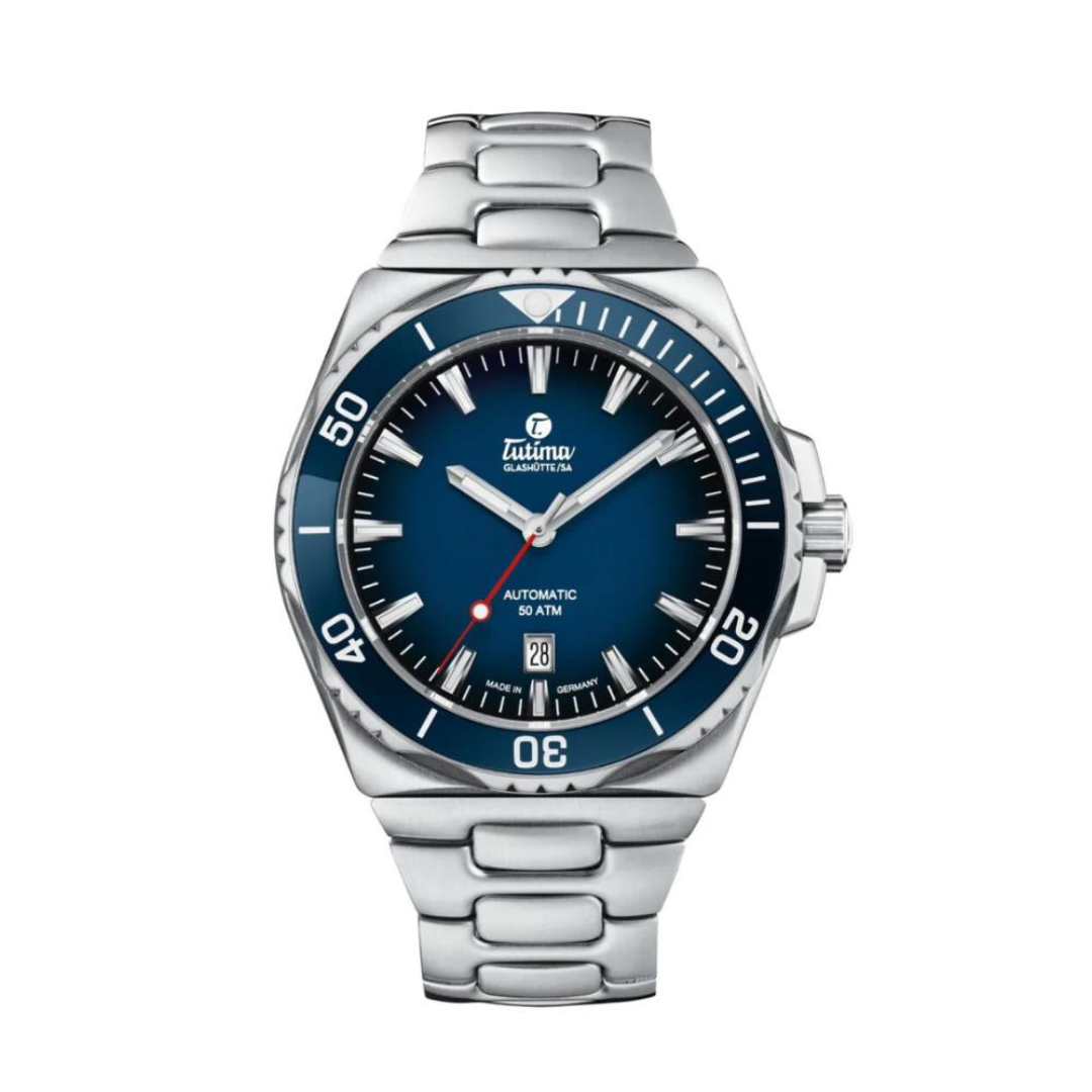 Tutima Glashütte M2 44mm Blue Dial Silver Steel Bracelet