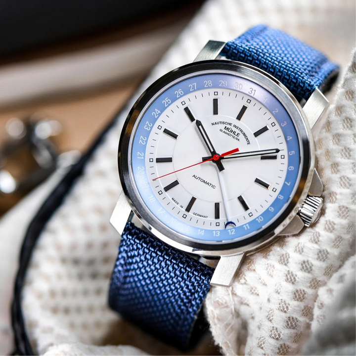 Mühle Glashütte 29er 42.4mm White Dial Blue Strap