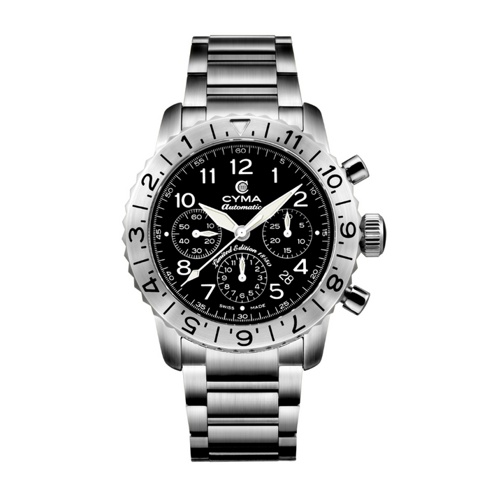 Cyma Grand Maestro Pilot Collection 42mm Black Dial Silver Steel Bracelet