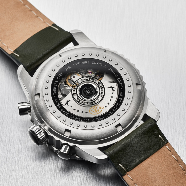 Cyma Grand Maestro Pilot Collection 42mm Black Dial Forest Green Leather Strap