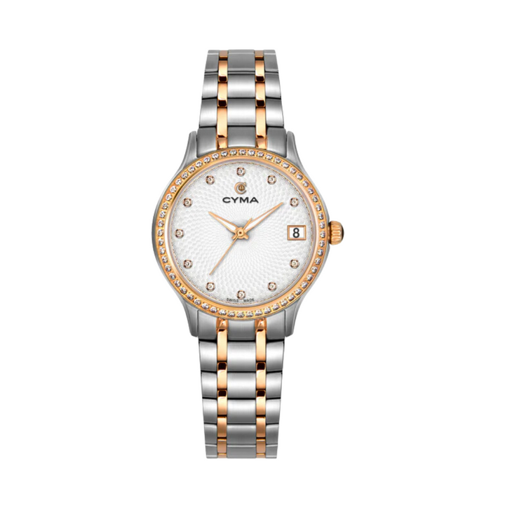 Cyma Belle Collection 30mm White dial with geometric pattern Dial Silver / Rose Gold Steel Bracelet
