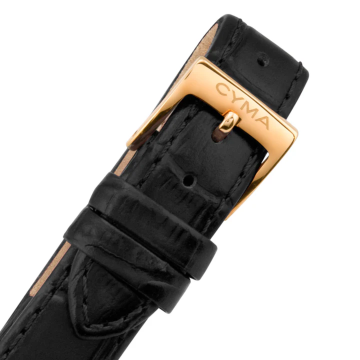 Cyma Belle Collection 30mm White dial with geometric pattern Dial Black Leather Strap