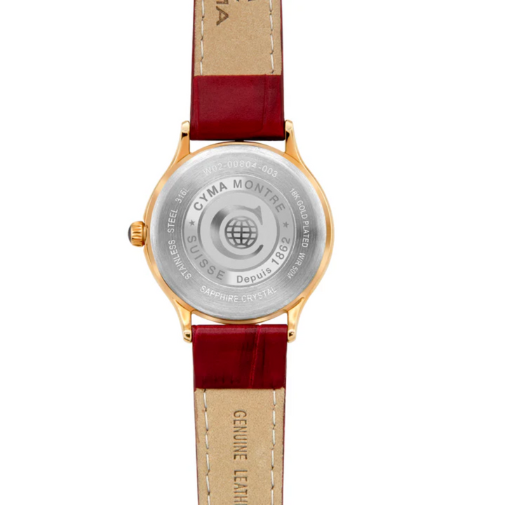 Cyma Belle Collection 30mm White dial with geometric pattern Dial Red Leather Strap
