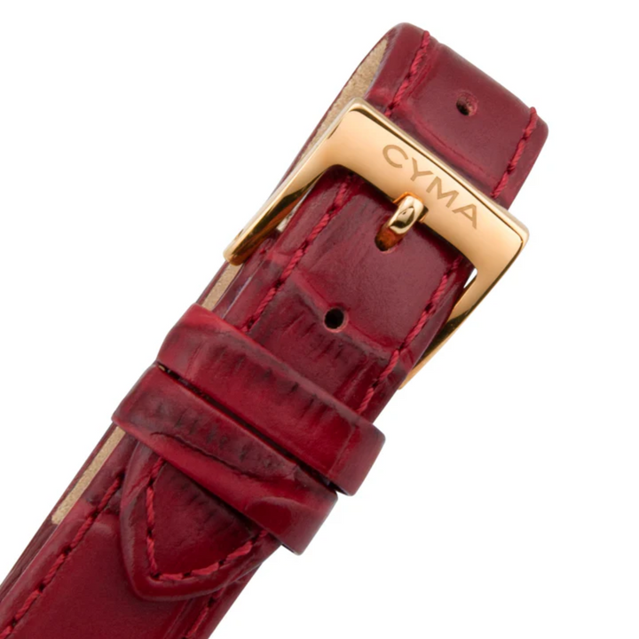Cyma Belle Collection 30mm White dial with geometric pattern Dial Red Leather Strap
