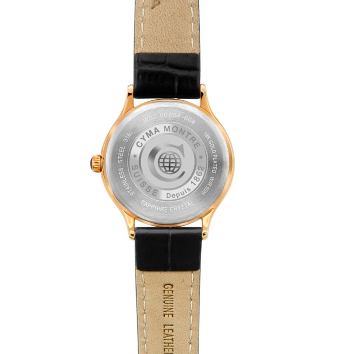 Cyma Belle Collection 30mm White dial with geometric pattern Dial Black Leather Strap