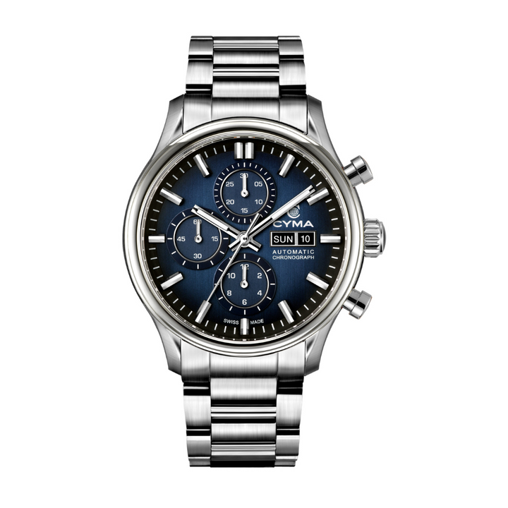Cyma Grand Maestro The Chess 42mm Smoky ocean blue dial with vertical brush finish Dial Silver Steel Bracelet