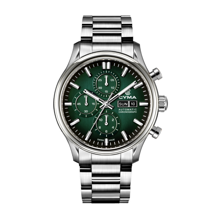 Cyma Grand Maestro The Chess 42mm Smoky forest green dial with vertical brush finish Dial Silver Steel Bracelet