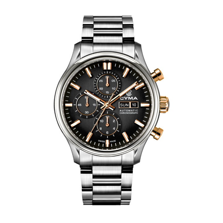 Cyma Grand Maestro The Chess 42mm Smoky black dial with vertical brush finish Dial Silver Steel Bracelet
