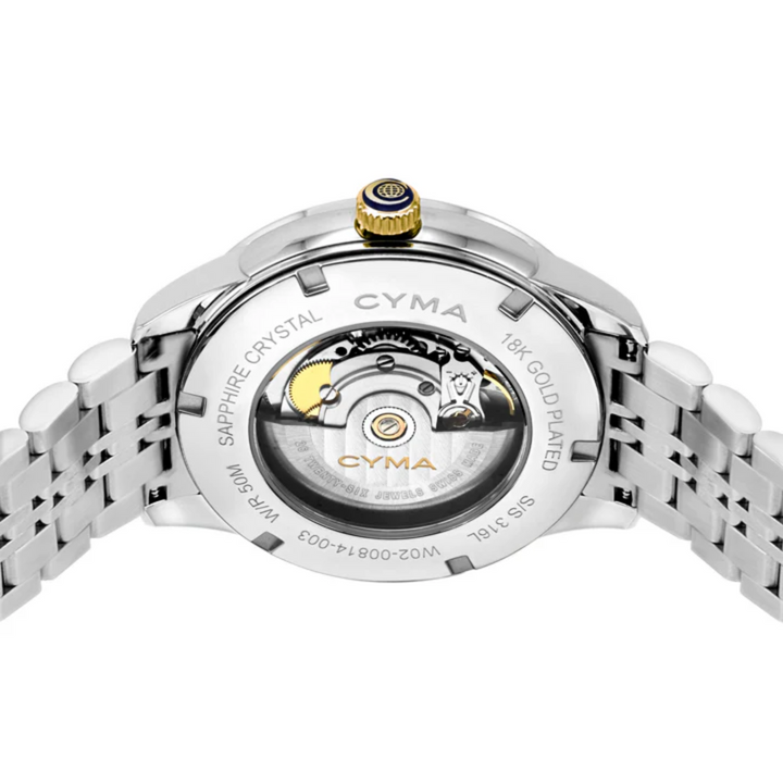 Cyma Charisma Collection 42mm Smoky deep blue dial with vertical brush finish Dial Silver / Yellow Gold Steel Bracelet