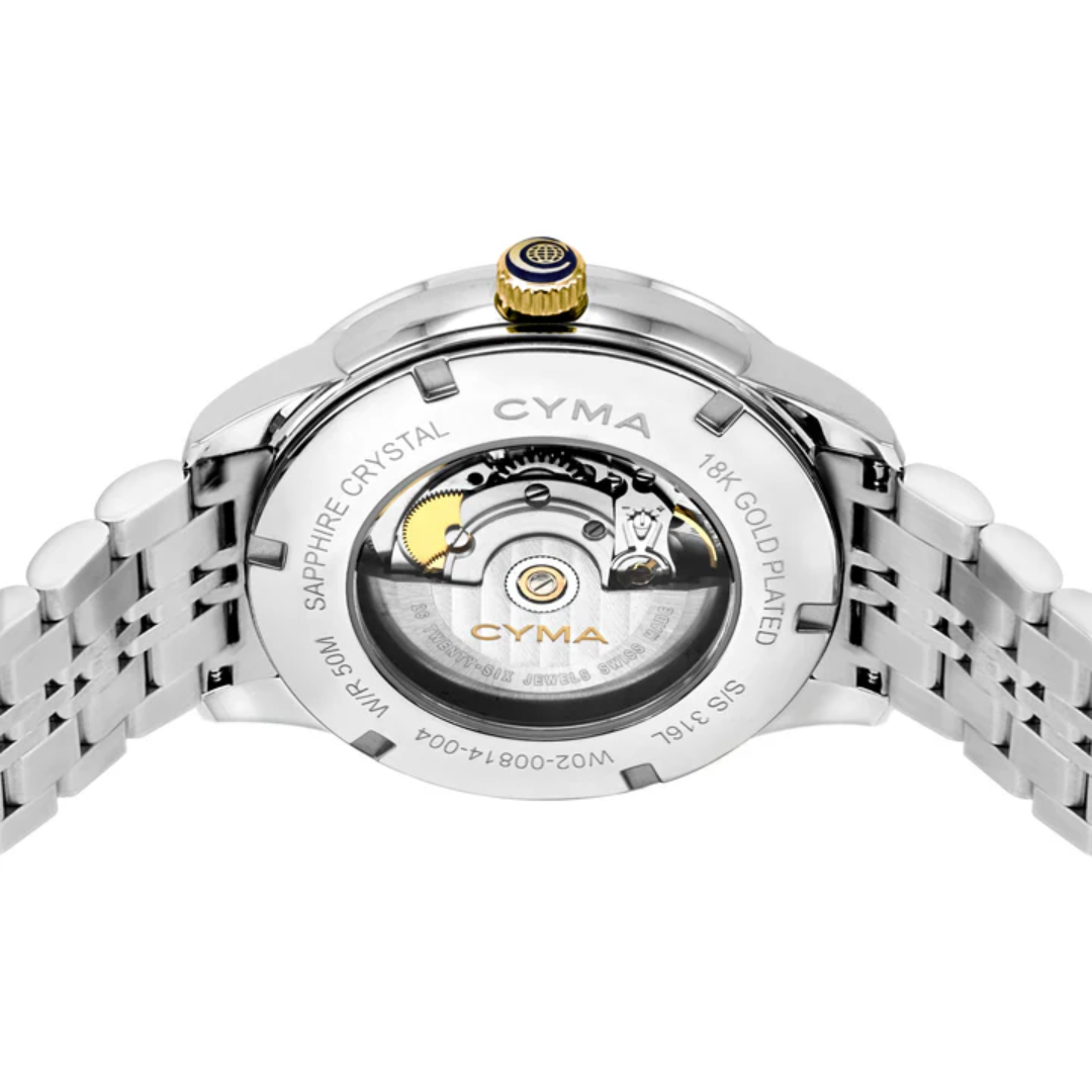 Cyma Charisma Collection 42mm Smoky dark green dial with vertical brush finish Dial Silver / Yellow Gold Steel Bracelet