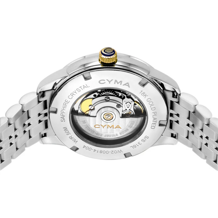 Cyma Charisma Collection 42mm Smoky dark green dial with vertical brush finish Dial Silver / Yellow Gold Steel Bracelet
