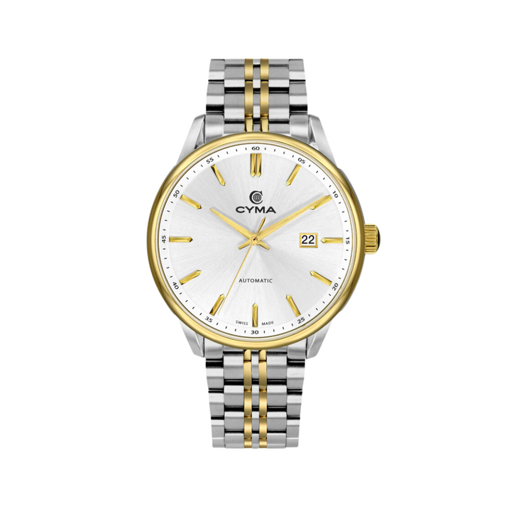Cyma Charisma Collection 42mm Silver white dial with sunray finish Dial Silver / Yellow Gold Steel Bracelet
