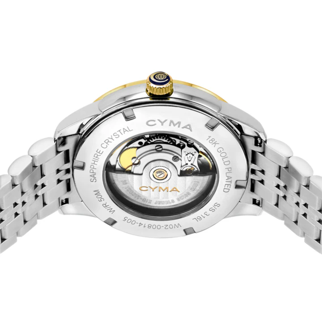 Cyma Charisma Collection 42mm Silver white dial with sunray finish Dial Silver / Yellow Gold Steel Bracelet