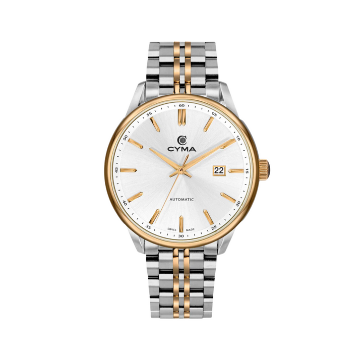Cyma Charisma Collection 42mm Silver white dial with vertical brush finish Dial Silver / Rose Gold Steel Bracelet