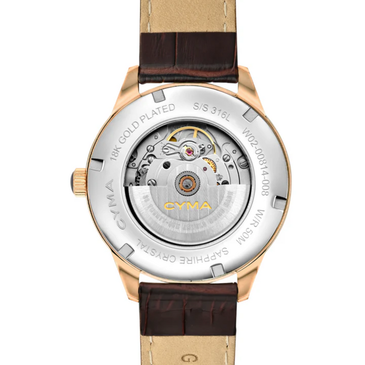 Cyma Charisma Collection 42mm Silver white dial with vertial brush finish Dial Dark brown Leather Strap