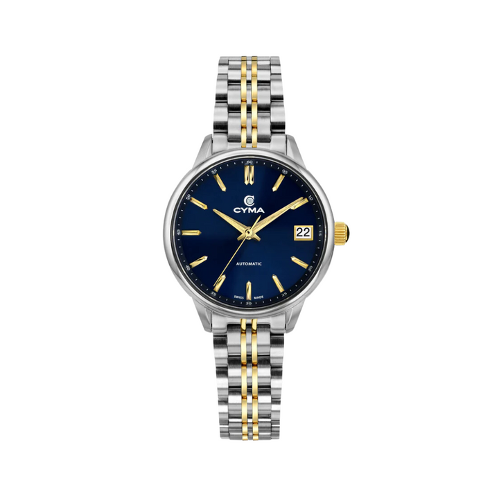 Cyma Charisma Collection 30mm Blue dial with sunray finish Dial Silver / Yellow Gold Steel Bracelet