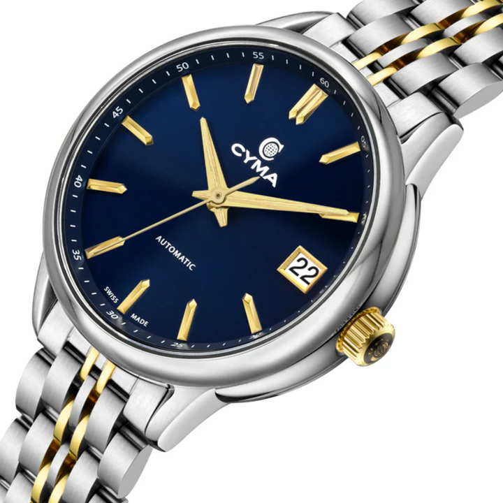 Cyma Charisma Collection 30mm Blue dial with sunray finish Dial Silver / Yellow Gold Steel Bracelet
