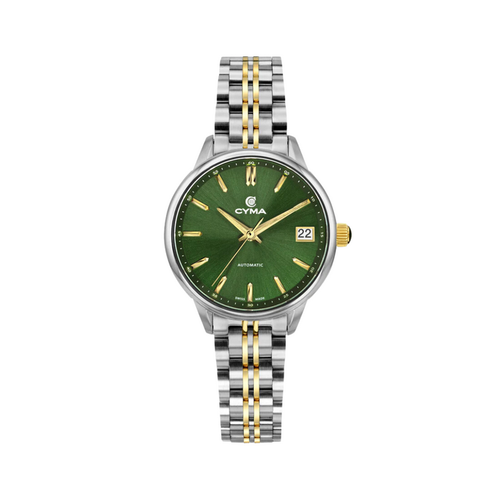 Cyma Charisma Collection 30mm Green dial with sunray finish Dial Silver / Yellow Gold Steel Bracelet