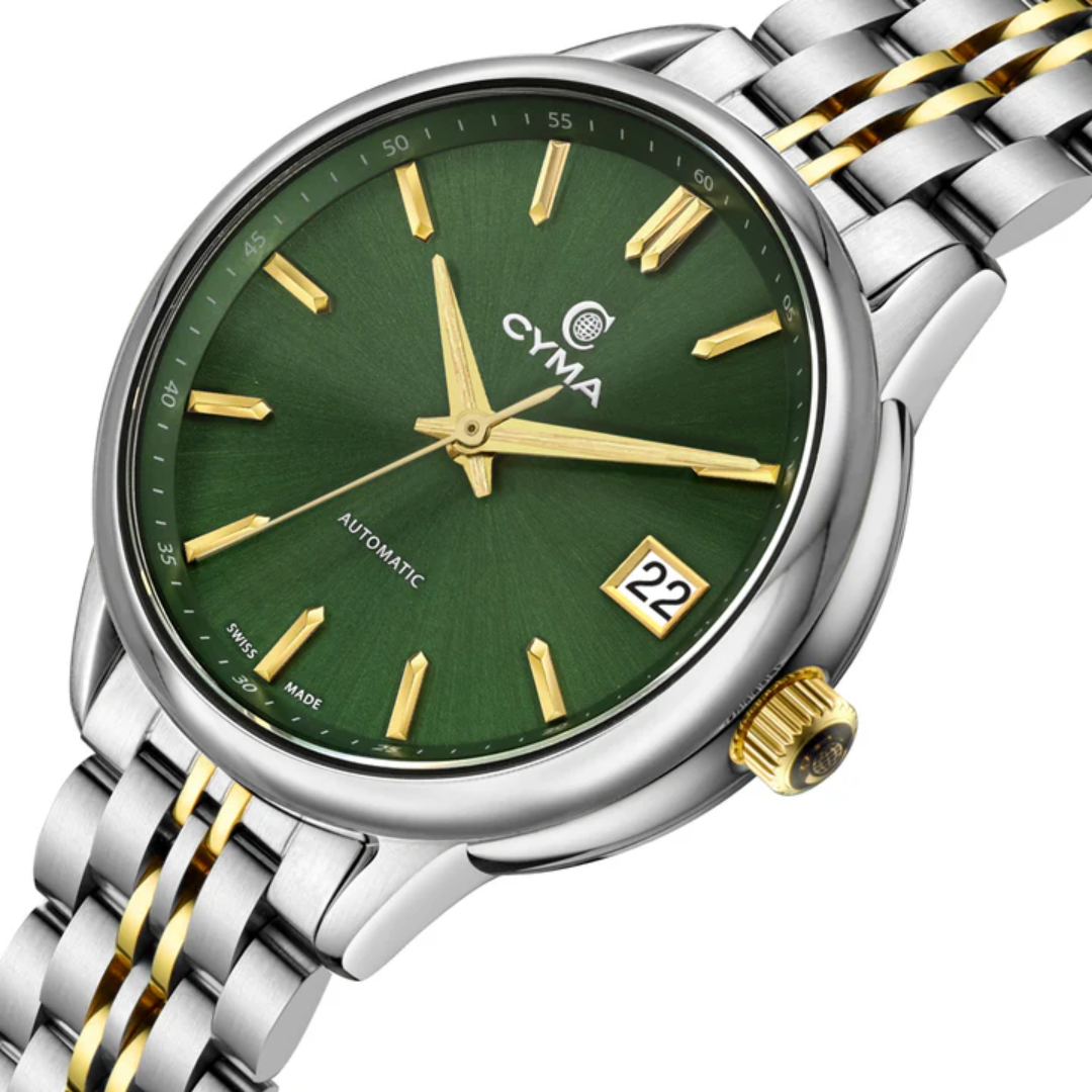 Cyma Charisma Collection 30mm Green dial with sunray finish Dial Silver / Yellow Gold Steel Bracelet