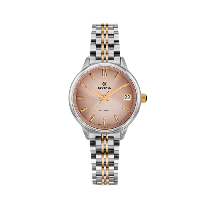 Cyma Charisma Collection 30mm Pink dial with sunray finish Dial Silver / Rose Gold Steel Bracelet