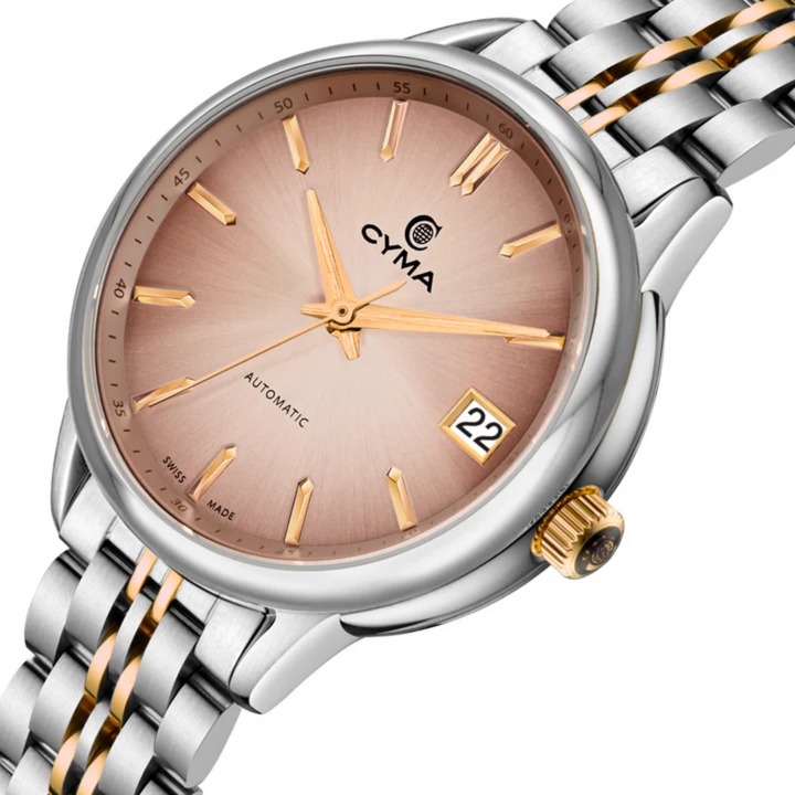 Cyma Charisma Collection 30mm Pink dial with sunray finish Dial Silver / Rose Gold Steel Bracelet