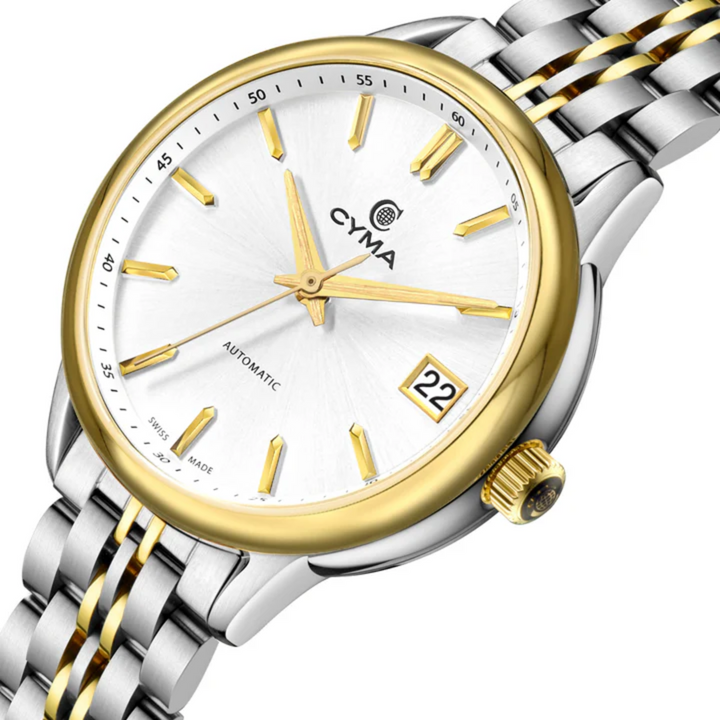 Cyma Charisma Collection 30mm Silver white dial with sunray finish Dial Silver / Yellow Gold Steel Bracelet