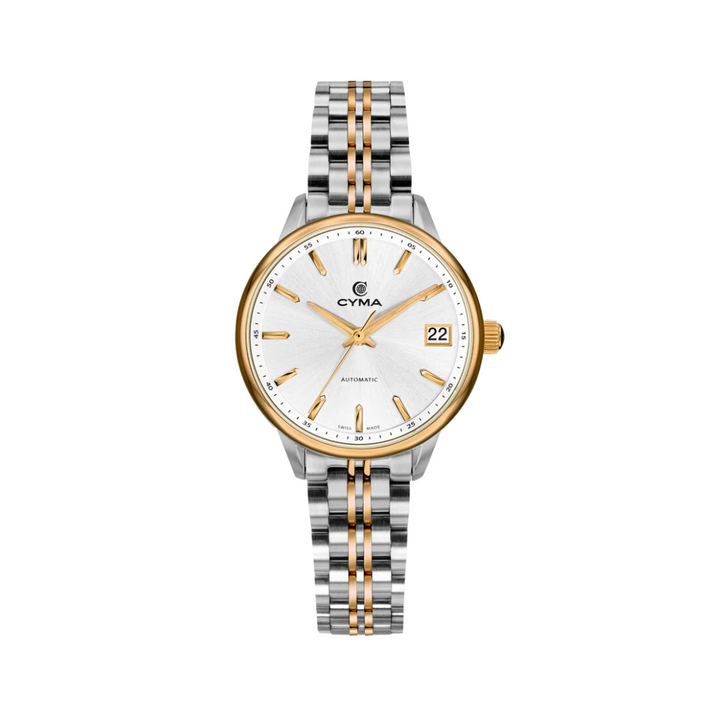 Cyma Charisma Collection 30mm Silver white dial with sunray finish Dial Silver / Rose Gold Steel Bracelet