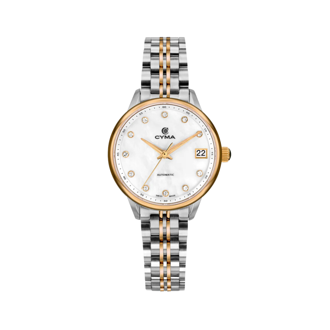Cyma Charisma Collection 30mm Mother-of-Pearl dial Dial Silver / Rose Gold Steel Bracelet