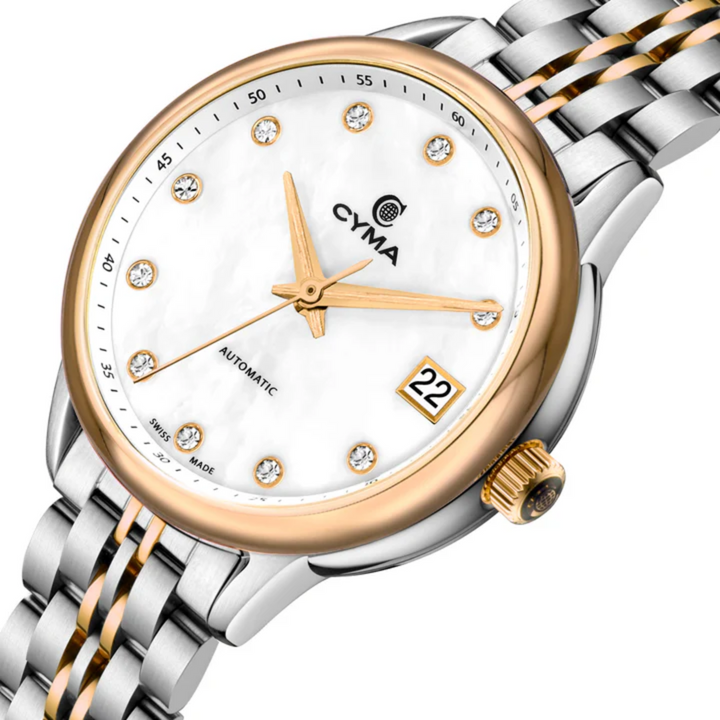 Cyma Charisma Collection 30mm Mother-of-Pearl dial Dial Silver / Rose Gold Steel Bracelet