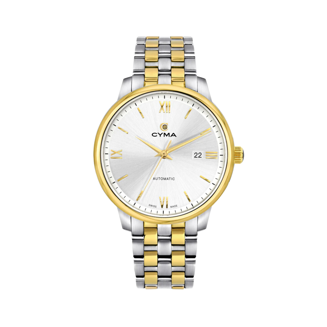 Cyma Europa Collection 42mm Silver white sunray dial Dial Silver / Gold Steel Bracelet