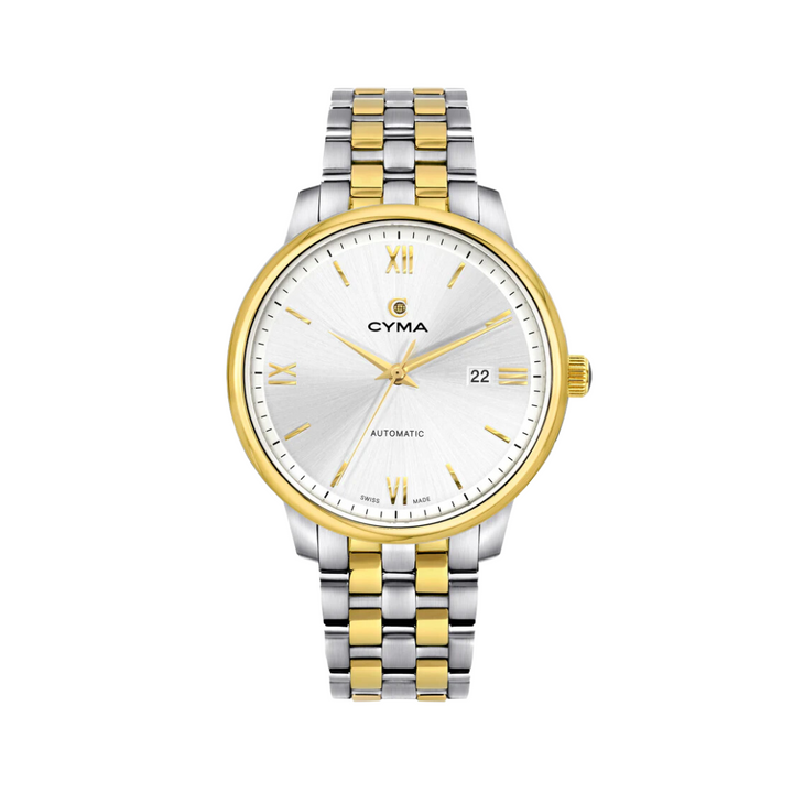 Cyma Europa Collection 42mm Silver white sunray dial Dial Silver / Gold Steel Bracelet