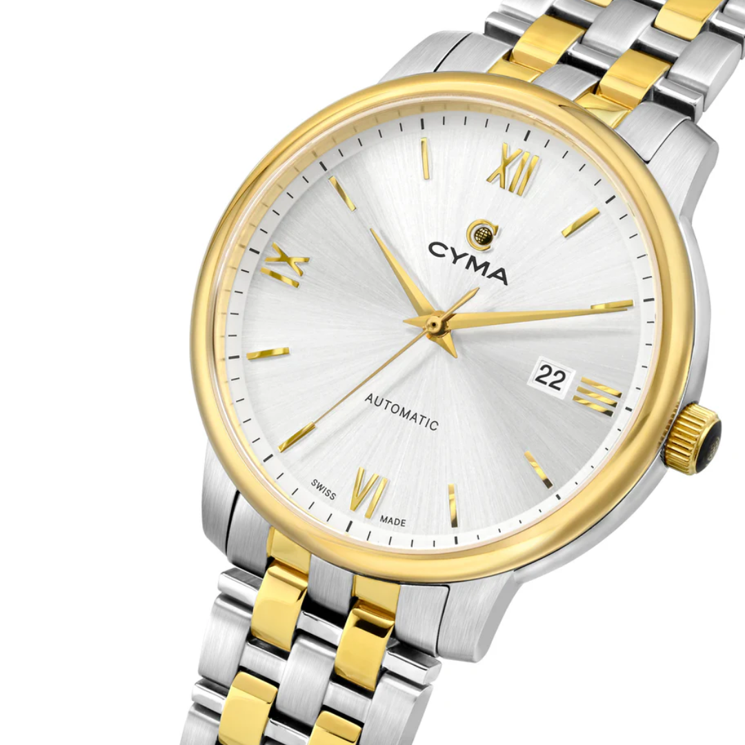 Cyma Europa Collection 42mm Silver white sunray dial Dial Silver / Gold Steel Bracelet